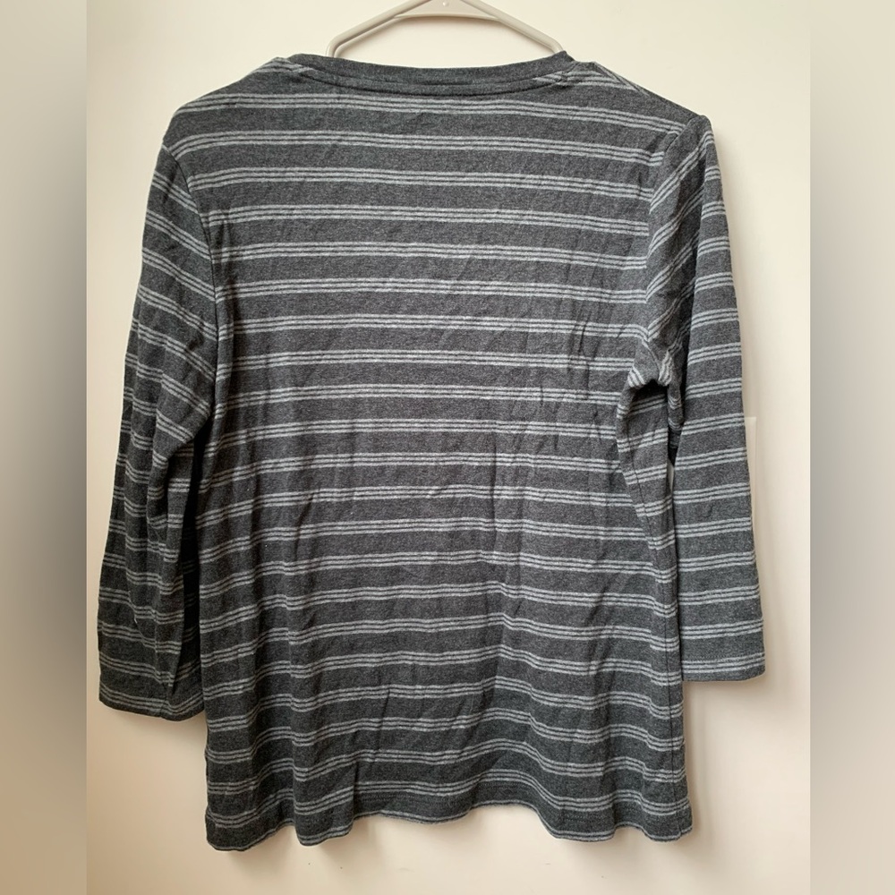 CROFT & BARROW Women’s Black Gray Stripe 3/4 Sleeve Cotton Tee - Picture 6 of 6